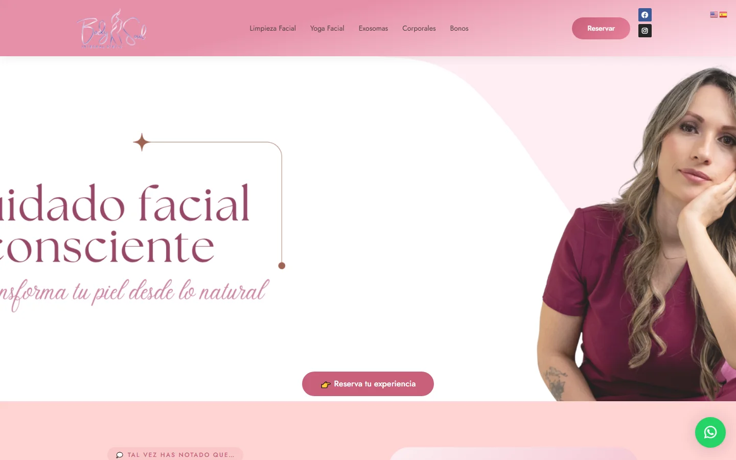 Página de inicio de Body Soul Integral Stetic: captura real en escritorio