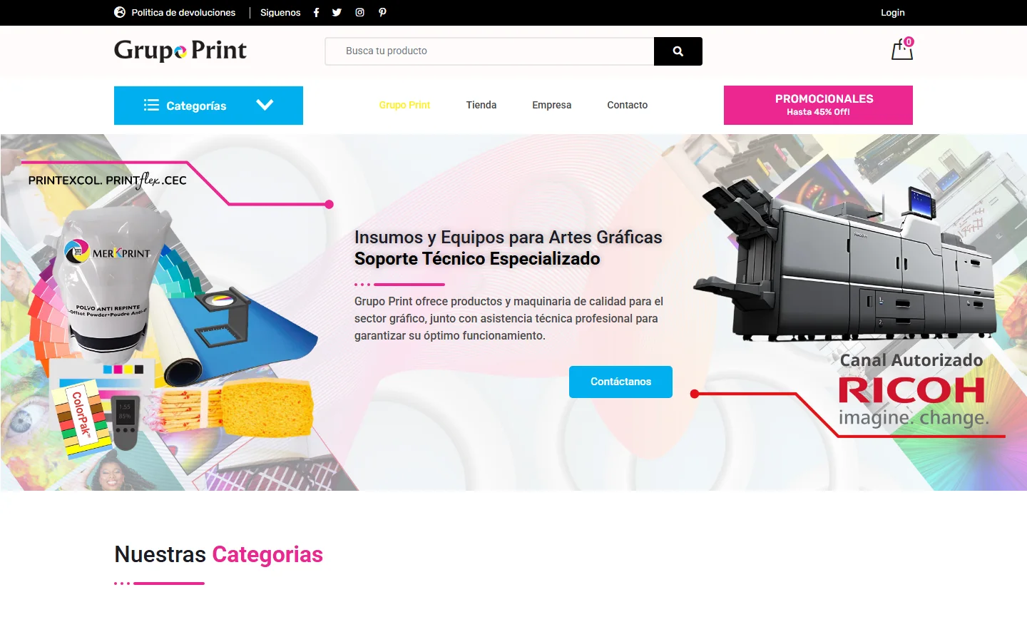 Página de inicio de Grupo Print Colombia: captura real en escritorio