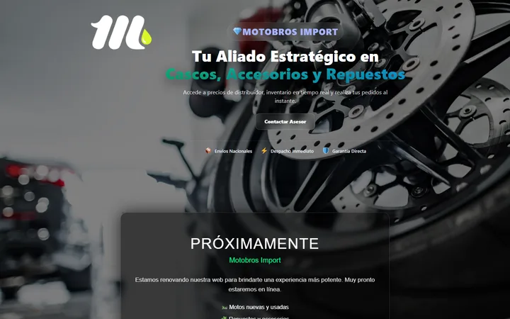 Página de inicio de Motobros Import: captura real en escritorio
