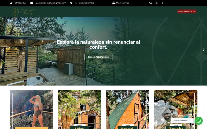 Página de inicio de OMGHAT Glamping: captura real en escritorio