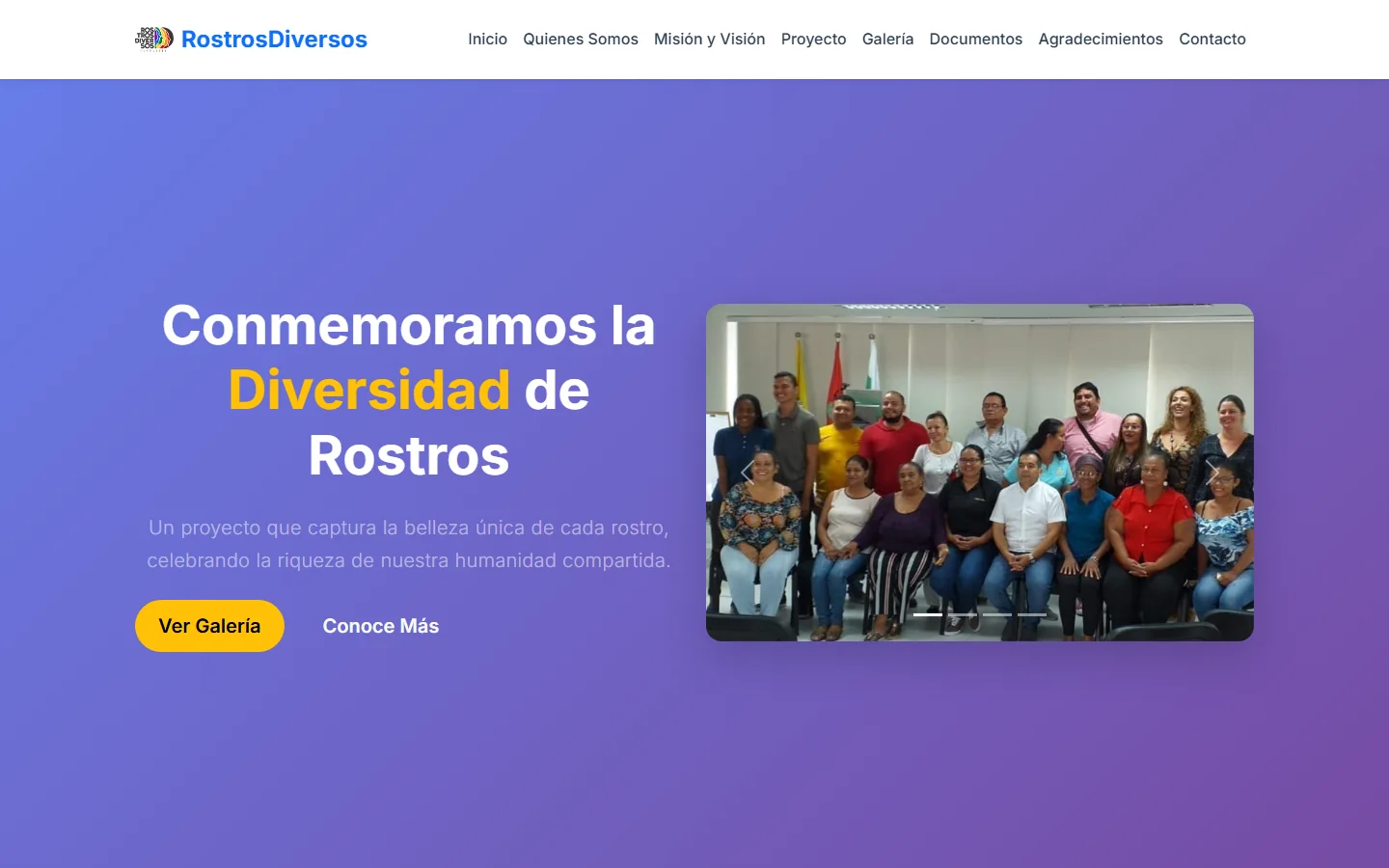 Página de inicio de Rostros Diversos: captura real en escritorio