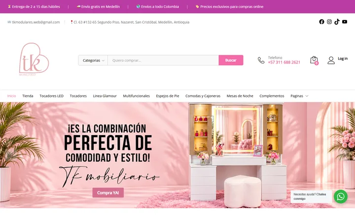 Página de inicio de TK Mobiliario: captura real en escritorio