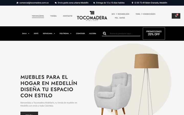 Página de inicio de Tocomadera: captura real en escritorio